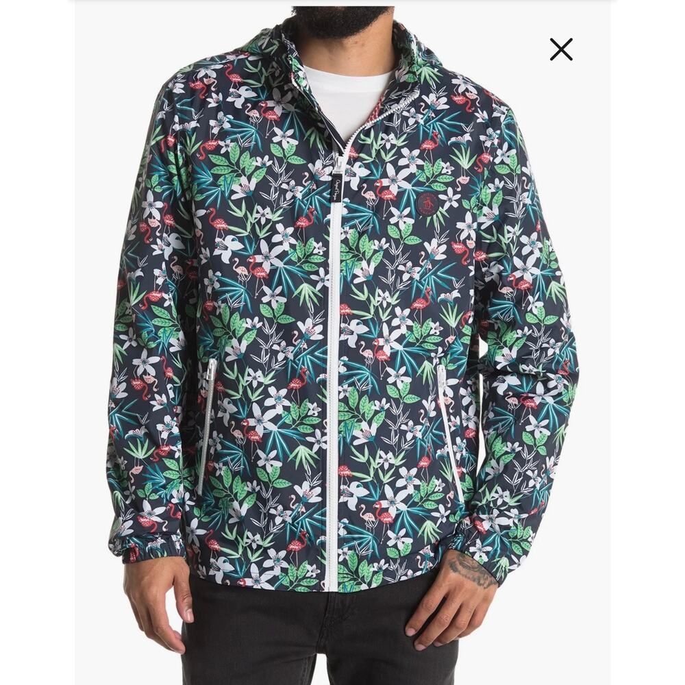ORIGINAL PENGUIN Tropical Floral Flamingo Men's Sz Small Jacket Windbreaker Coat